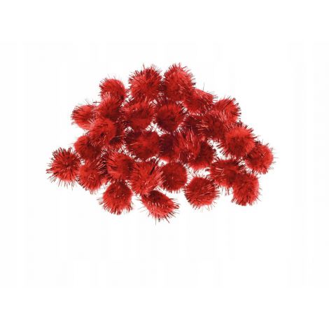 Pompony brokatowe Brewis 2cm Czerwone, 40szt - 2